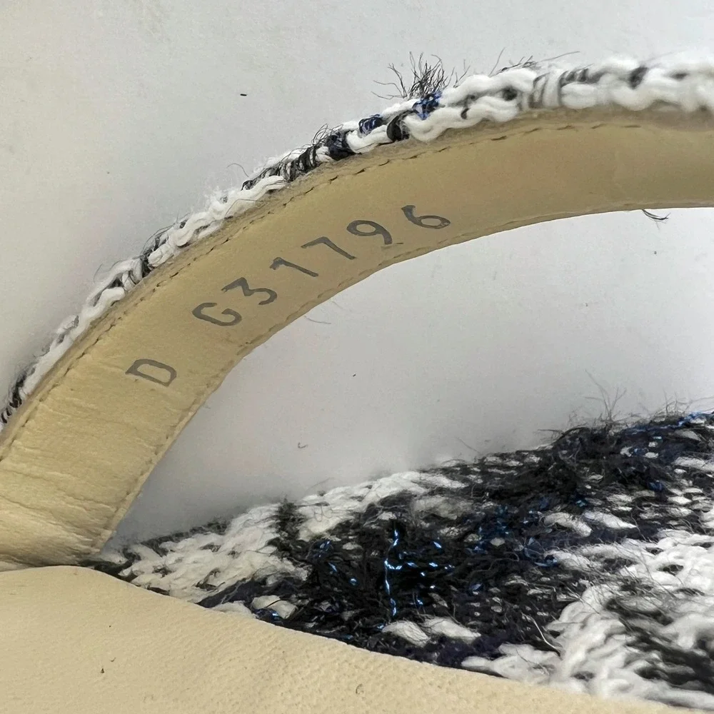 Chanel Tweed Camellia CC Pumps Black White Heels 37.5 - Picture 7 of 10